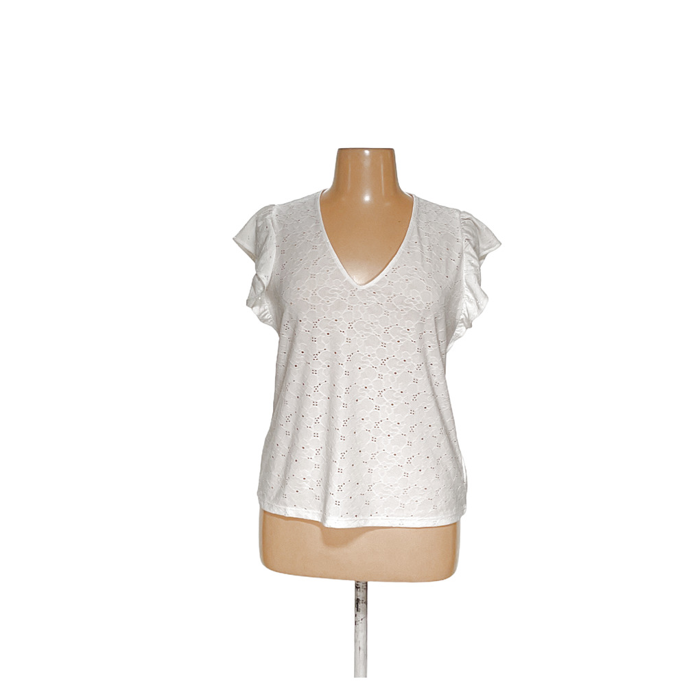 Michael Kors White Floral Eyelet Blouse XL